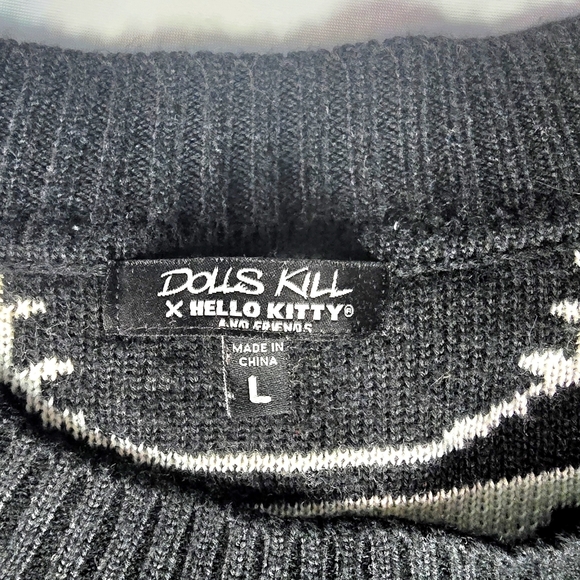 EUC Hello Kitty Dolls Kill Distressed Black and White Striped Sweater Size Large - Picture 3 of 5